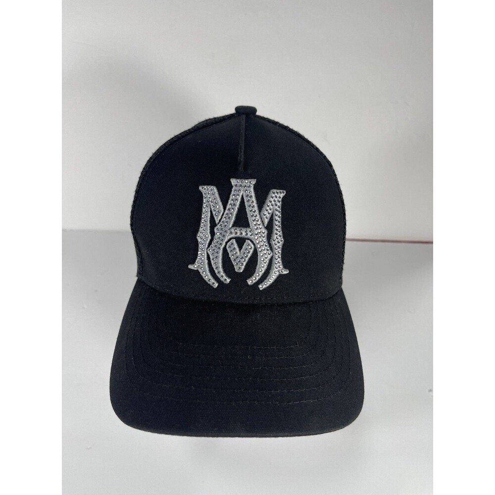 AMIRI Core Logo Trucker Hat Black Crystal Rhinestone MA Monogram Cap Made in USA